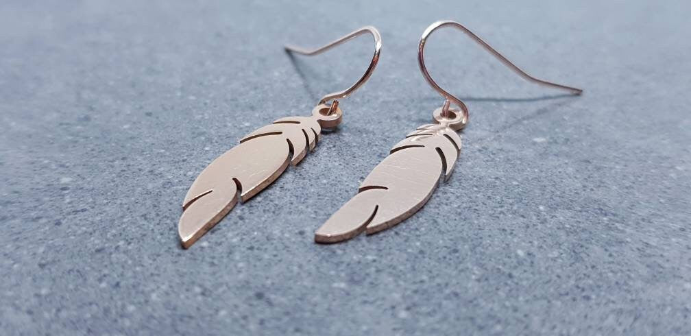 Feather Earrings, Hypoallergenic Ear Wires, Rose Gold Feather Earrings, Rose Gold Stainless Steel Earrings, Stainless Steel Feather Earrings