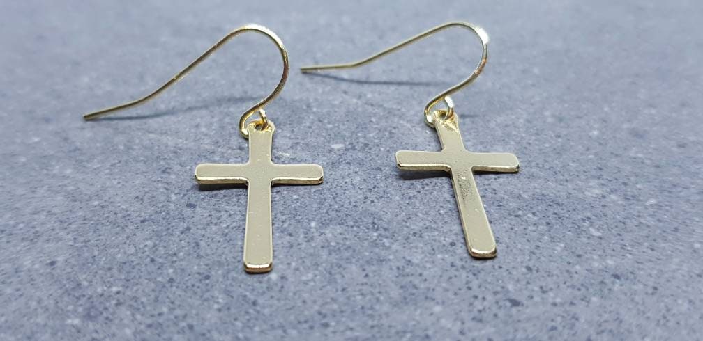 Gold Cross Earrings, Hypoallergenic Ear Wires, Stainless Steel, Cross Earrings, Cross Jewelry, Gothic Jewellery