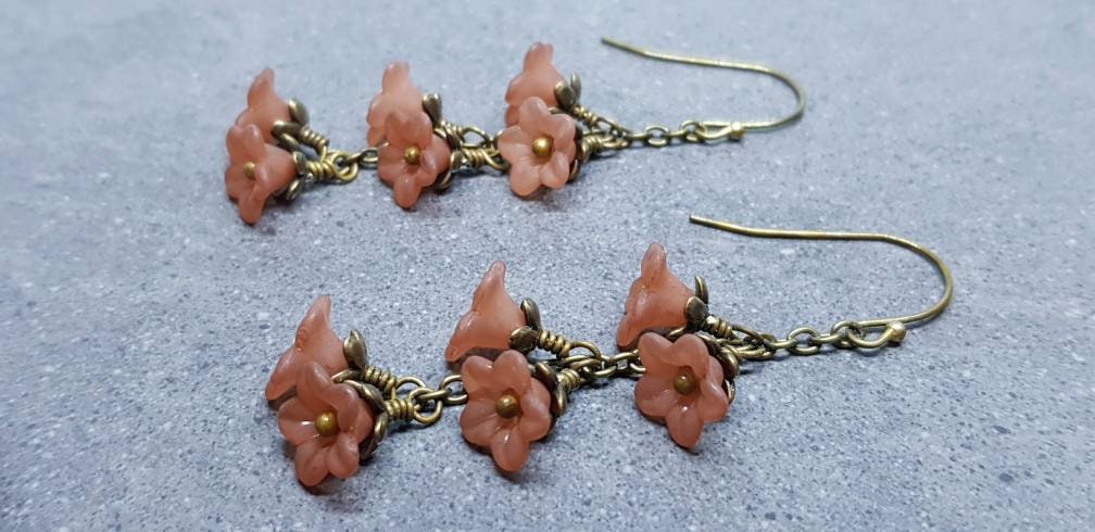 Flower Earrings, Hypoallergenic Ear Wires, Brown Earrings, Boho Jewelry, Simple Vintage Earrings