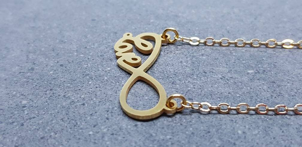 Infinity Necklace, Love Choker, Stainless Steel Necklace, Gold Plated Chain
