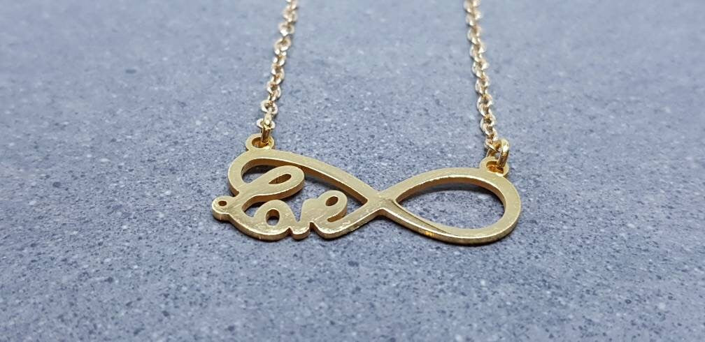 Infinity Necklace, Love Choker, Stainless Steel Necklace, Gold Plated Chain