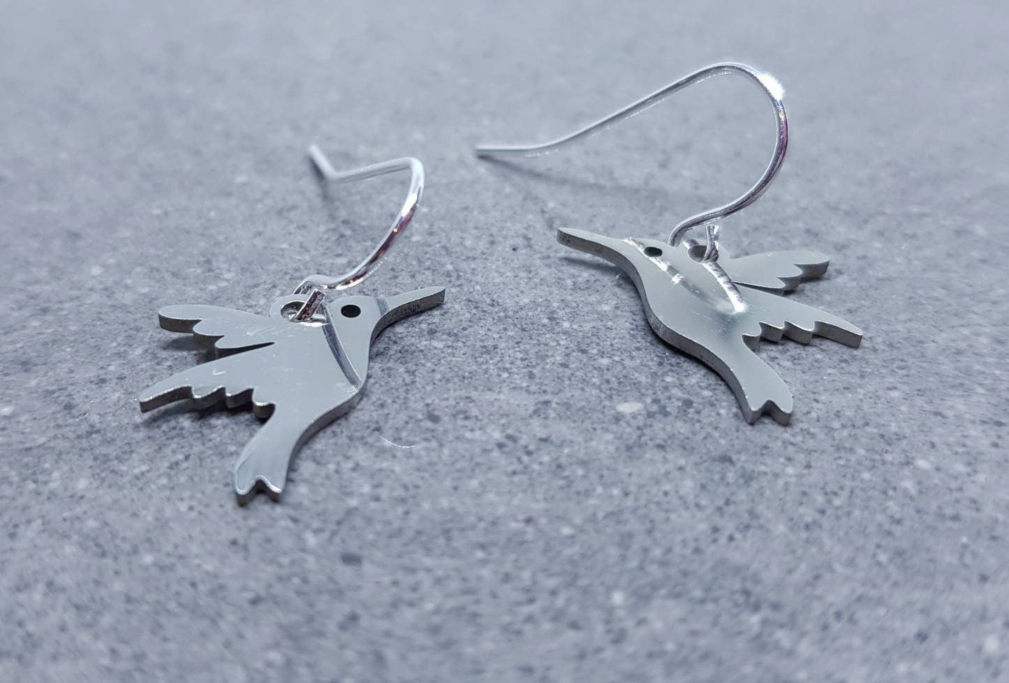 Hummingbird Earrings, Hypoallergenic Ear Wires, Silver Hummingbird Earrings, Silver Earrings, Stainless Steel Hummingbird Earrings
