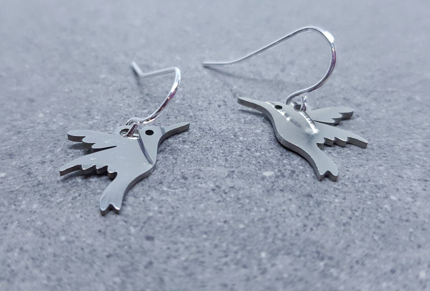 Hummingbird Earrings, Hypoallergenic Ear Wires, Silver Hummingbird Earrings, Silver Earrings, Stainless Steel Hummingbird Earrings