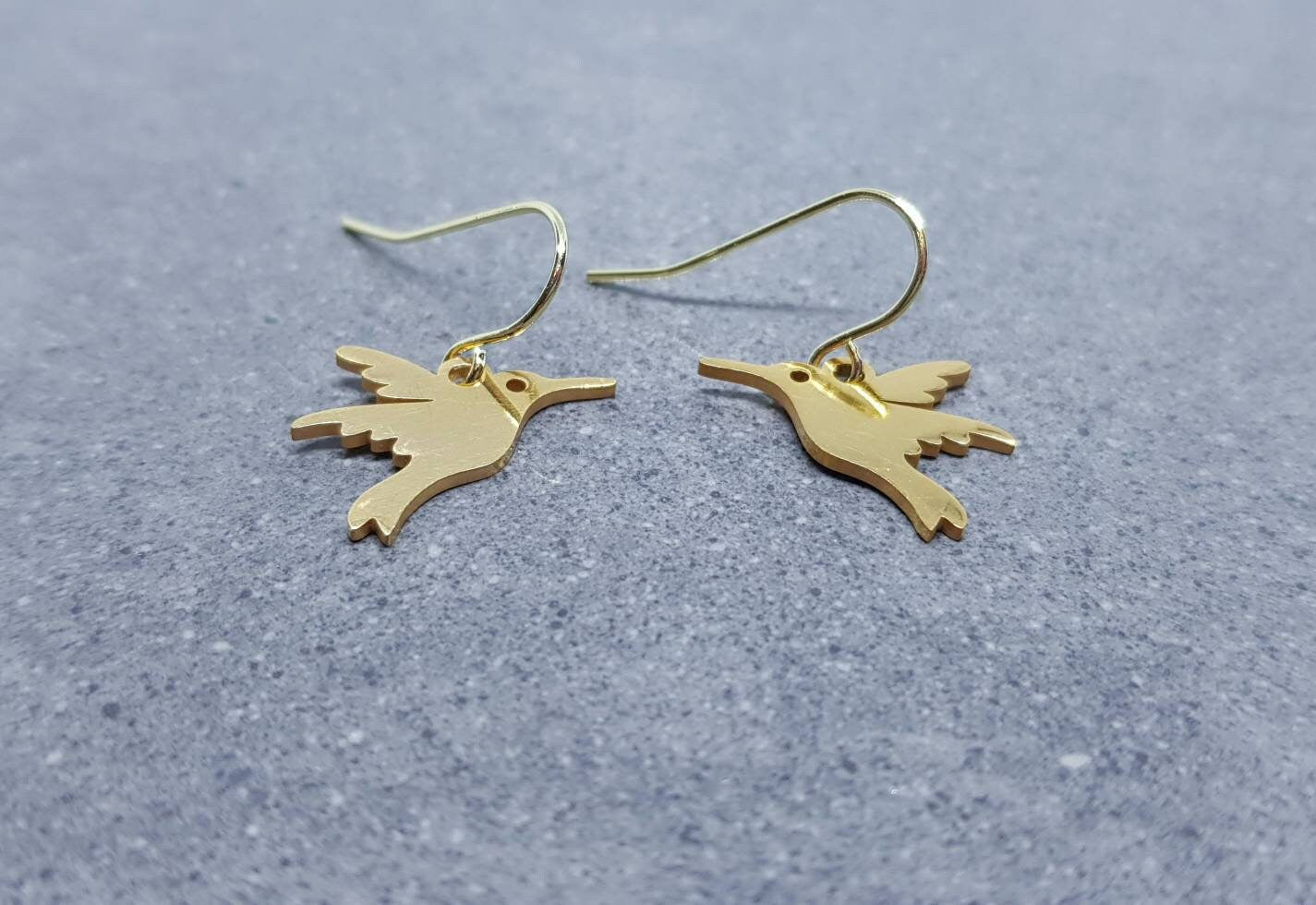 Hummingbird Earrings, Hypoallergenic Ear Wires, Gold Hummingbird Earrings, Gold Earrings, Stainless Steel Hummingbird Earrings