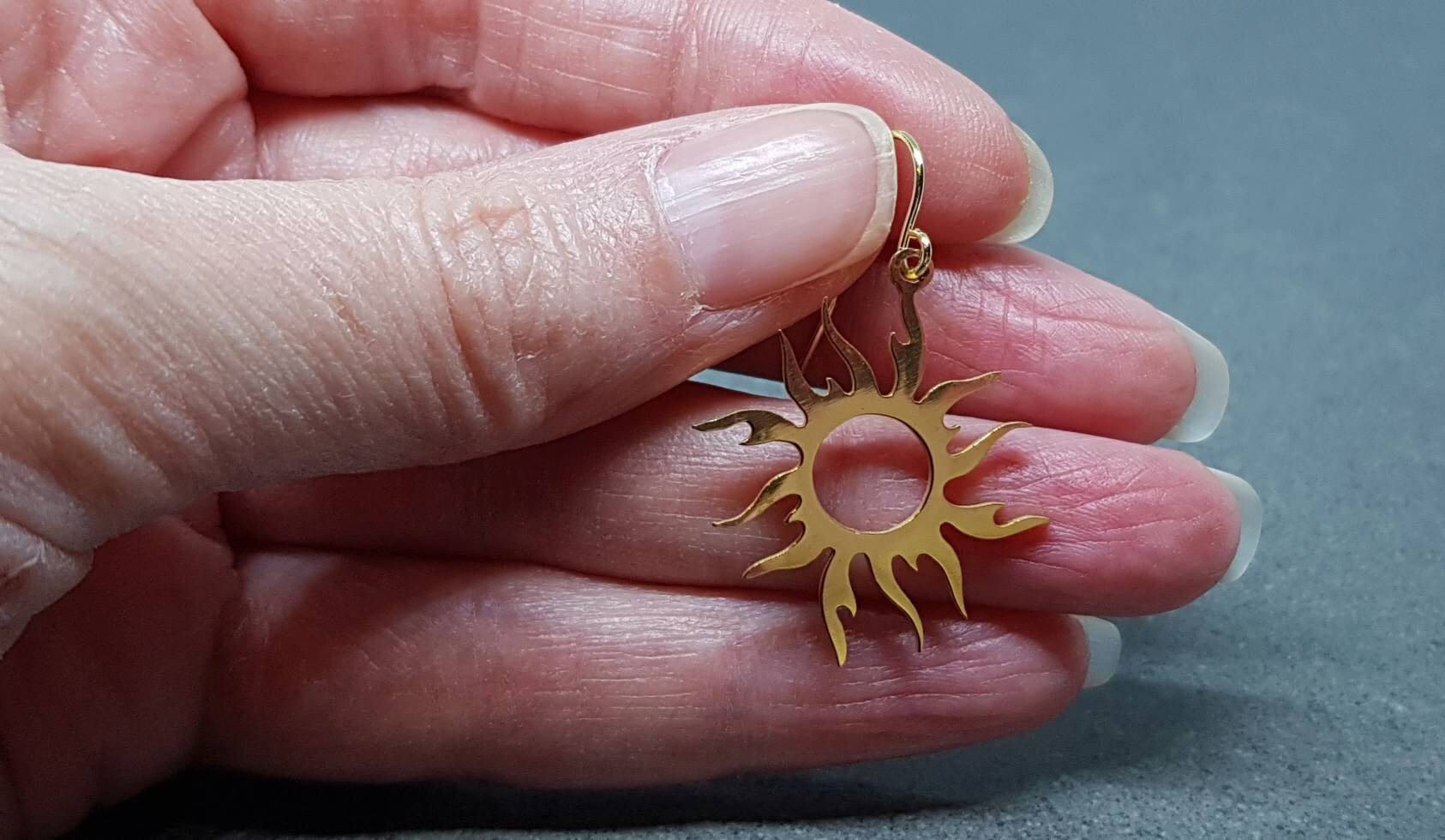 Large Sun Earrings, Hypoallergenic Ear Wires, Celestial Earrings, Gold Earrings, Stainless Steel Sun Earrings