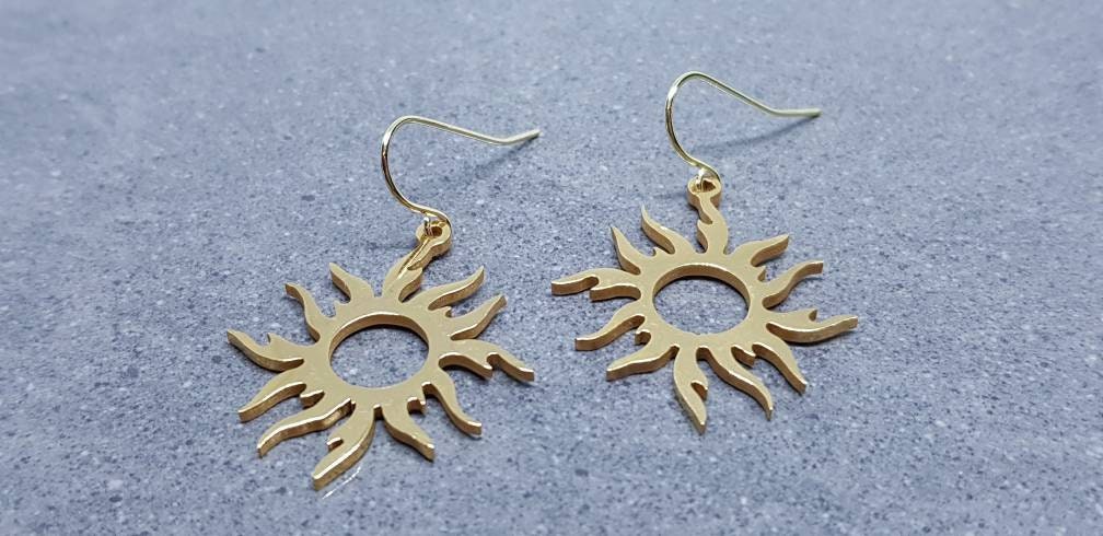 Large Sun Earrings, Hypoallergenic Ear Wires, Celestial Earrings, Gold Earrings, Stainless Steel Sun Earrings