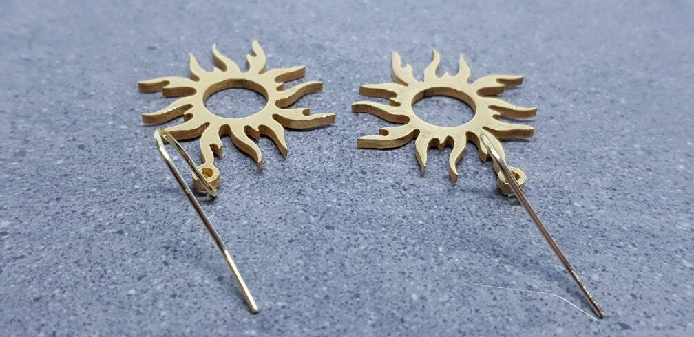 Large Sun Earrings, Hypoallergenic Ear Wires, Celestial Earrings, Gold Earrings, Stainless Steel Sun Earrings