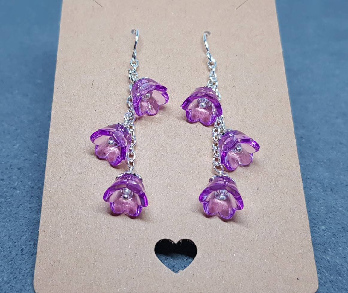 Flower Earrings, Hypoallergenic Ear Wires, Purple Earrings, Boho Jewelry, Simple Vintage Earrings