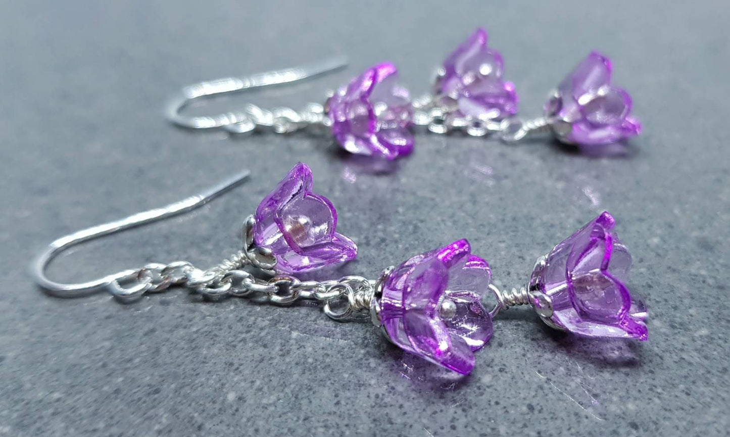 Flower Earrings, Hypoallergenic Ear Wires, Purple Earrings, Boho Jewelry, Simple Vintage Earrings