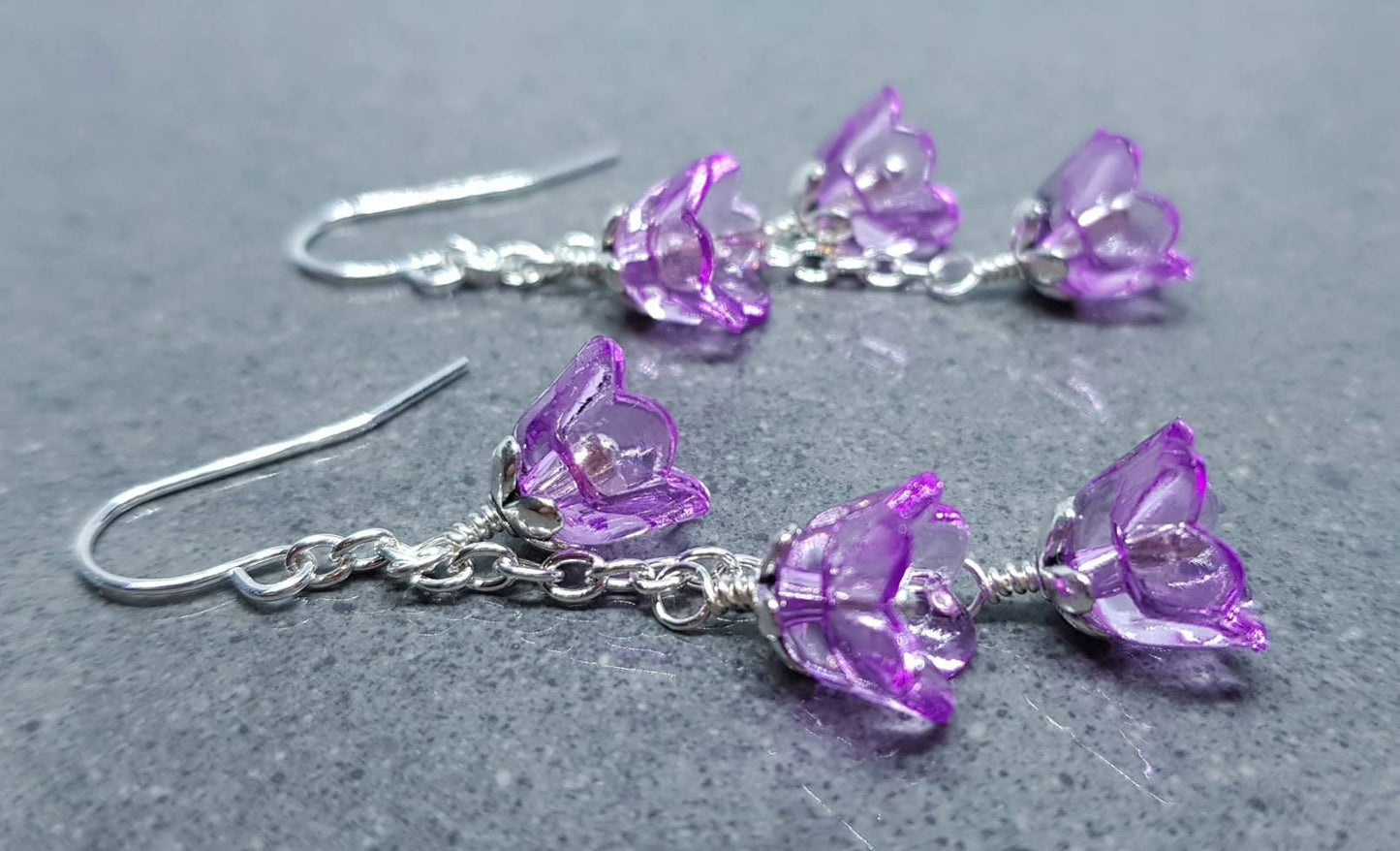 Flower Earrings, Hypoallergenic Ear Wires, Purple Earrings, Boho Jewelry, Simple Vintage Earrings