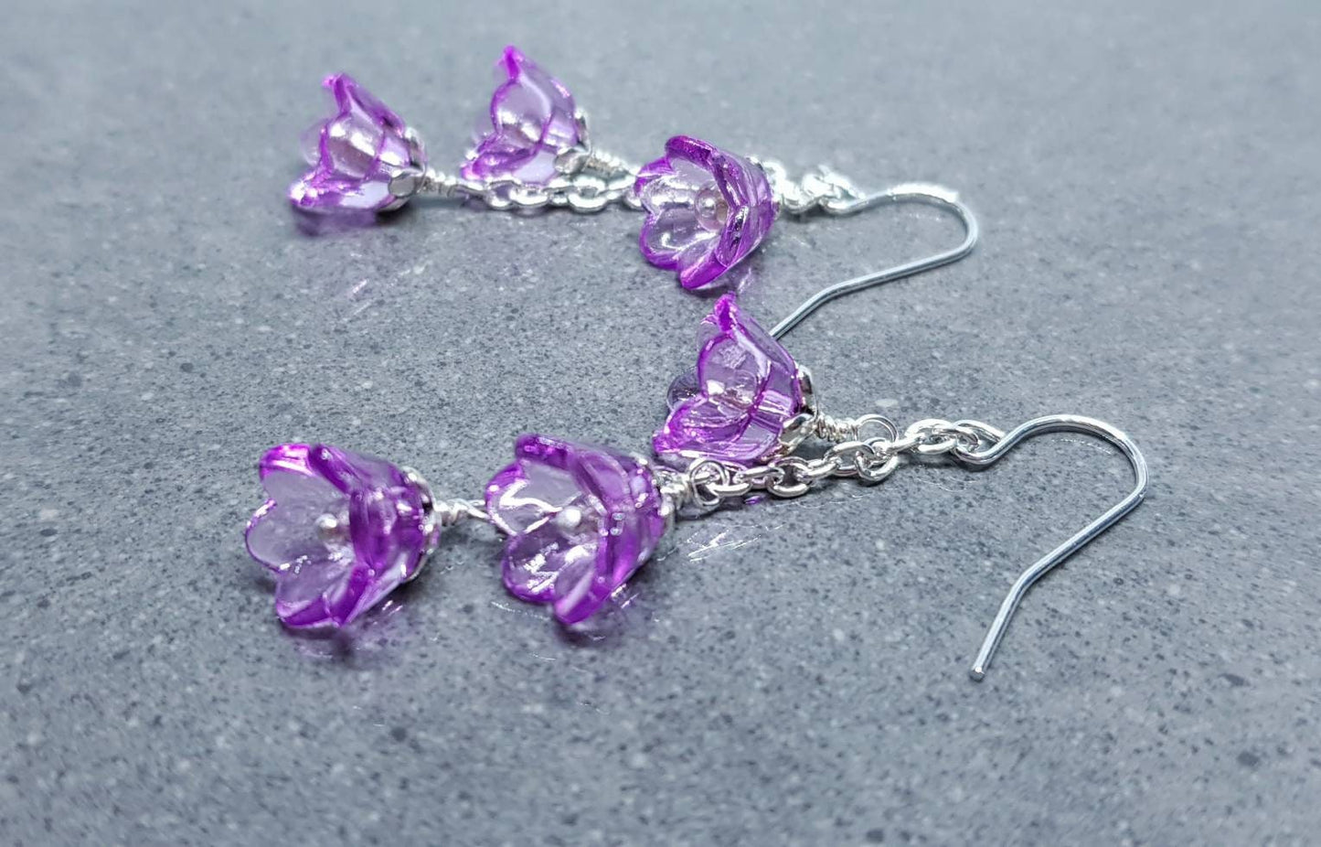 Flower Earrings, Hypoallergenic Ear Wires, Purple Earrings, Boho Jewelry, Simple Vintage Earrings