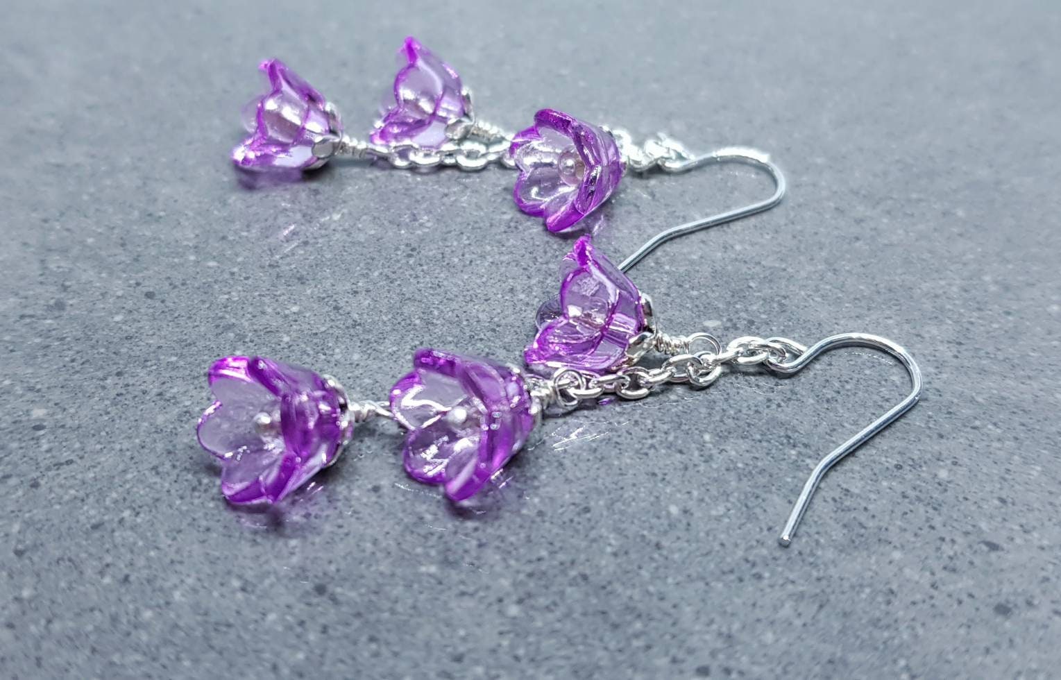 Flower Earrings, Hypoallergenic Ear Wires, Purple Earrings, Boho Jewelry, Simple Vintage Earrings