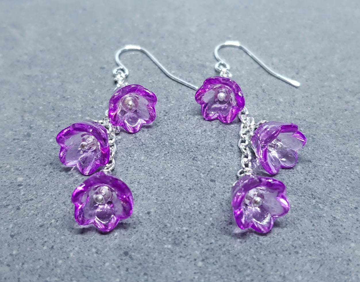 Flower Earrings, Hypoallergenic Ear Wires, Purple Earrings, Boho Jewelry, Simple Vintage Earrings
