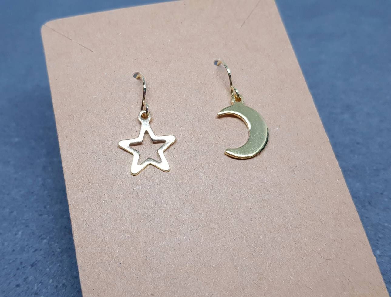 Crescent Moon and Star Earrings, Hypoallergenic Ear Wires, Gold Stainless Steel Earrings, Moon and Star Earrings