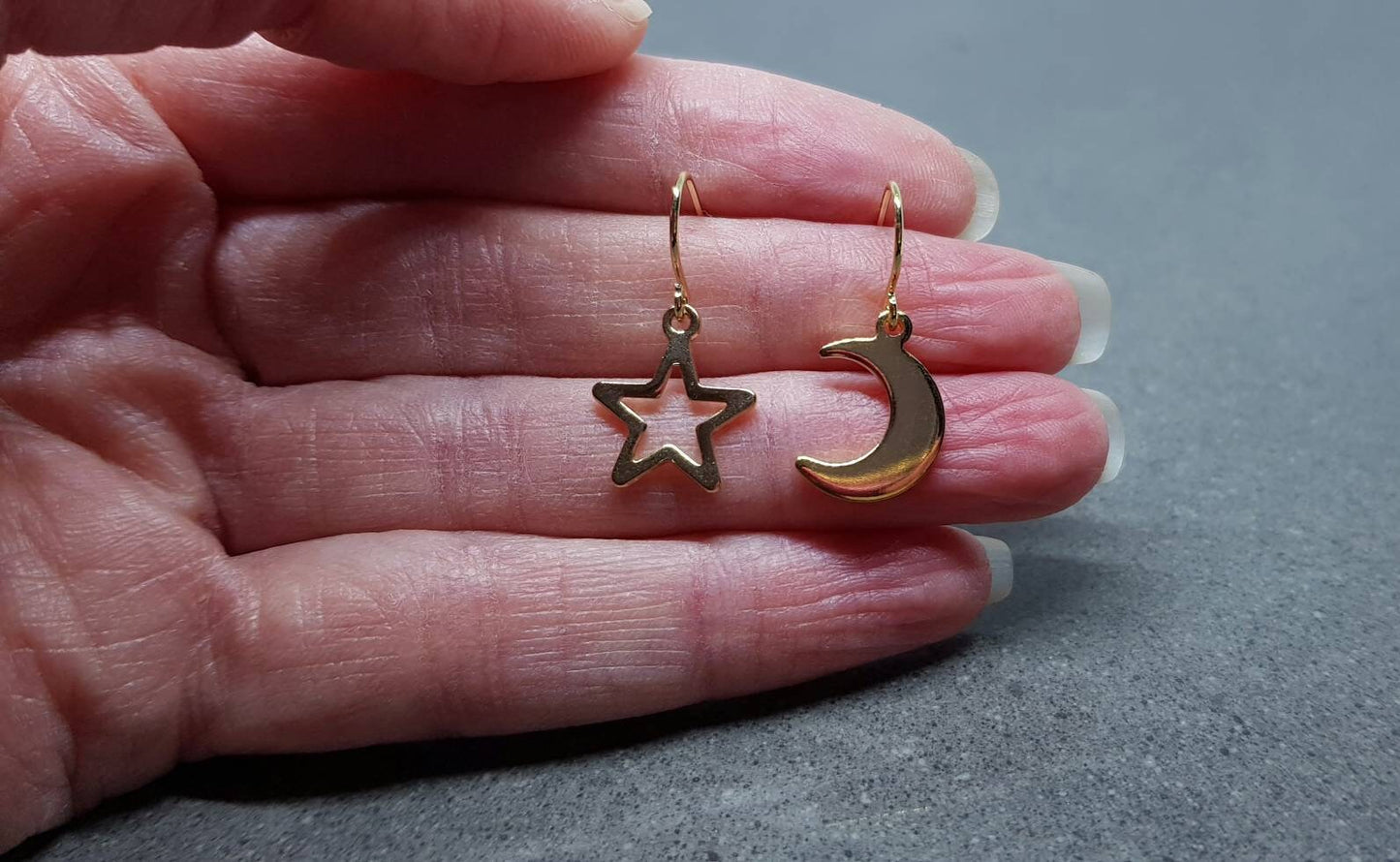 Crescent Moon and Star Earrings, Hypoallergenic Ear Wires, Gold Stainless Steel Earrings, Moon and Star Earrings