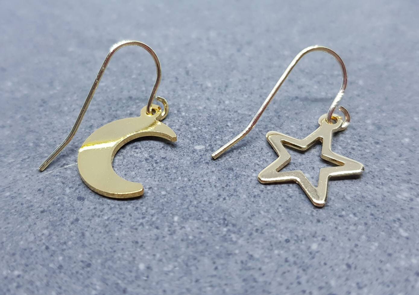 Crescent Moon and Star Earrings, Hypoallergenic Ear Wires, Gold Stainless Steel Earrings, Moon and Star Earrings