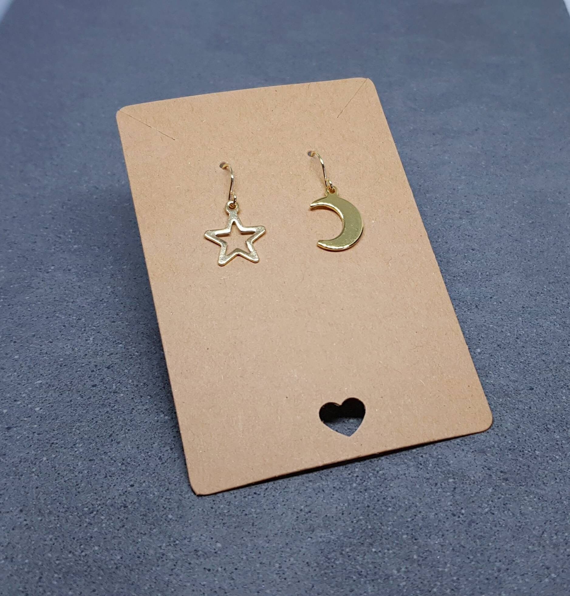 Crescent Moon and Star Earrings, Hypoallergenic Ear Wires, Gold Stainless Steel Earrings, Moon and Star Earrings