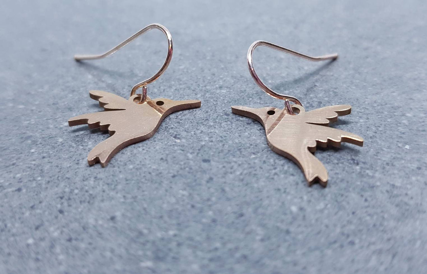 Hummingbird Earrings, Hypoallergenic Ear Wires, Rose Gold Hummingbird Earrings, Rose Gold Earrings, Stainless Steel Hummingbird Earrings