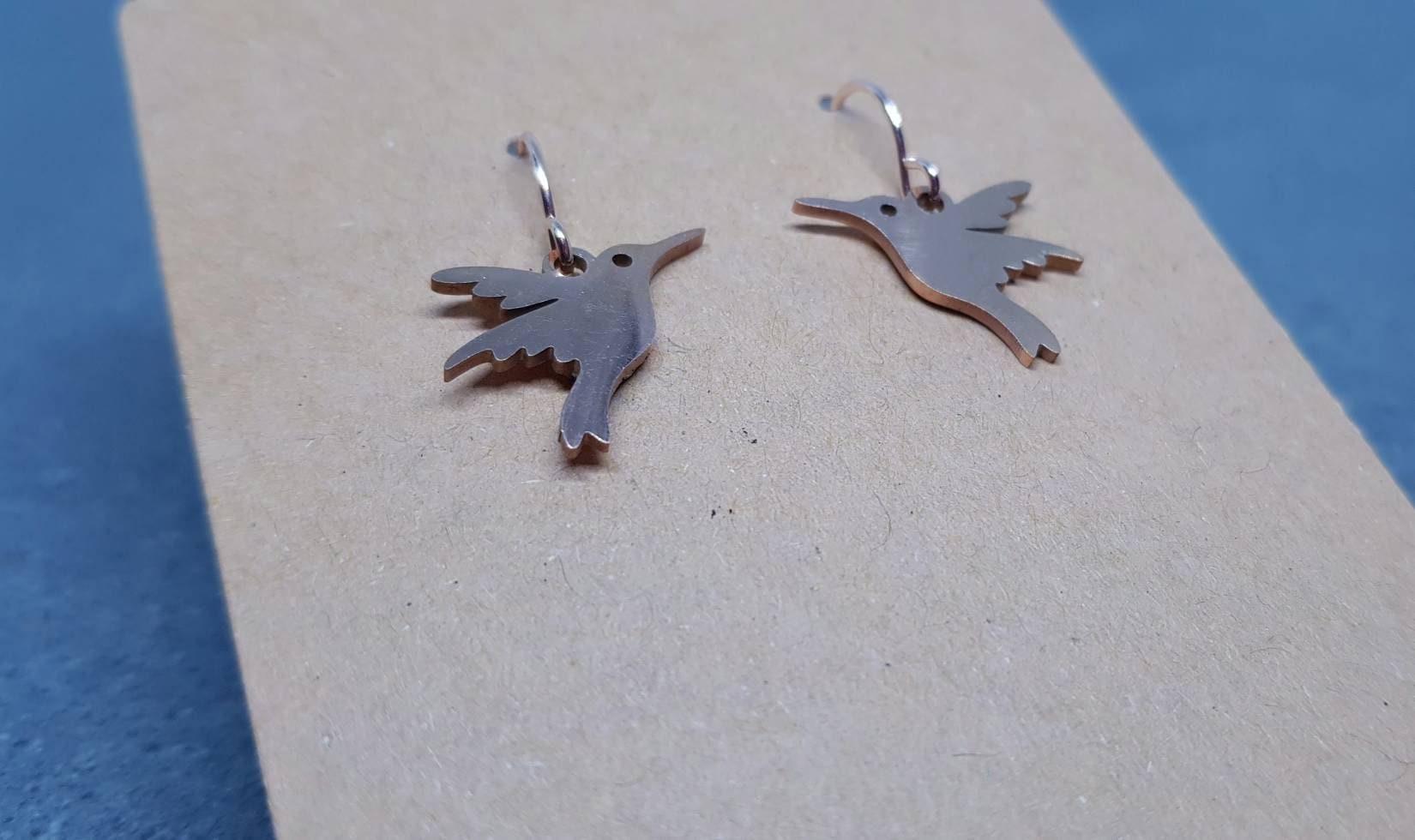 Hummingbird Earrings, Hypoallergenic Ear Wires, Rose Gold Hummingbird Earrings, Rose Gold Earrings, Stainless Steel Hummingbird Earrings