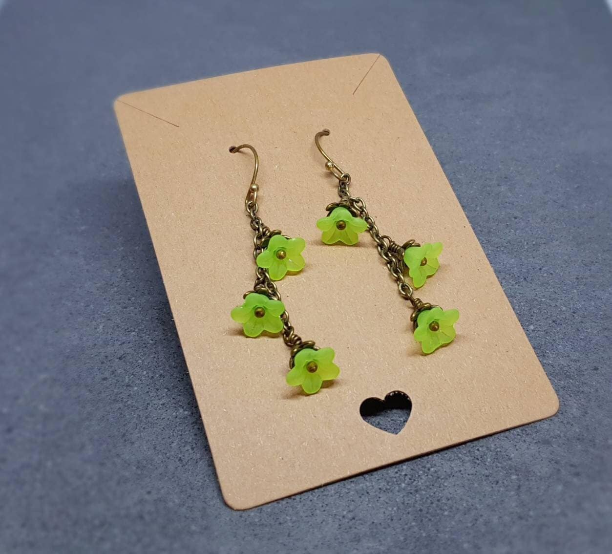 Flower Earrings, Hypoallergenic Ear Wires, Lime Green Earrings, Boho Jewelry, Simple Vintage Earrings