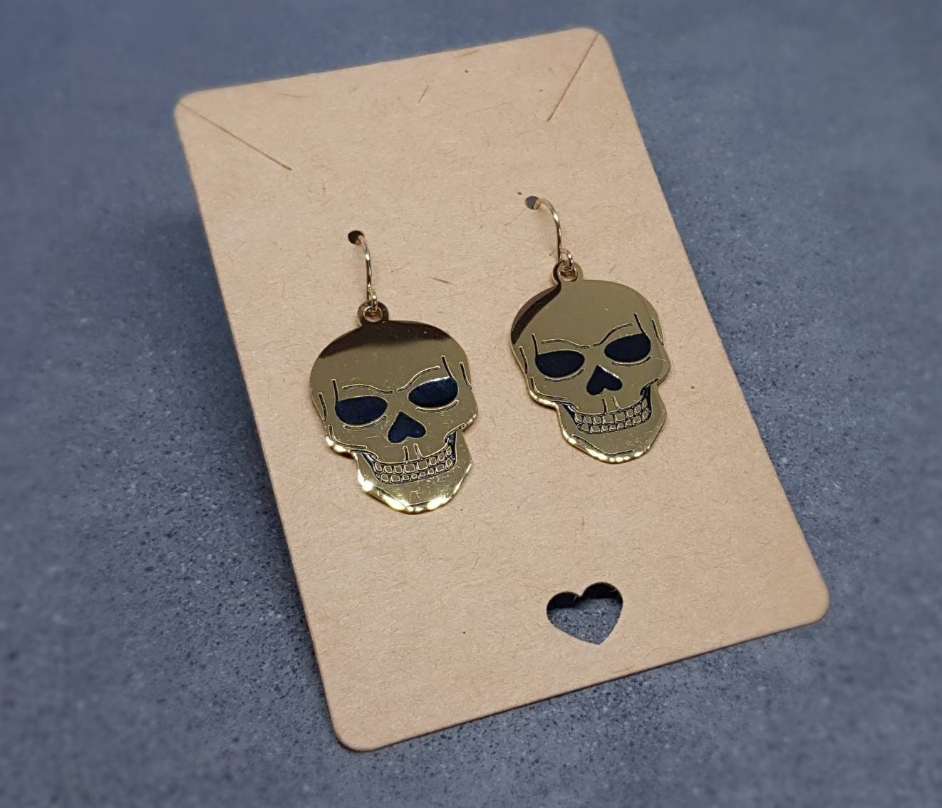 Skull Earrings, Hypoallergenic Ear Wires, Gold Stainless 14k gold plated Earrings, Gothic Earrings, Gothic Jewellery