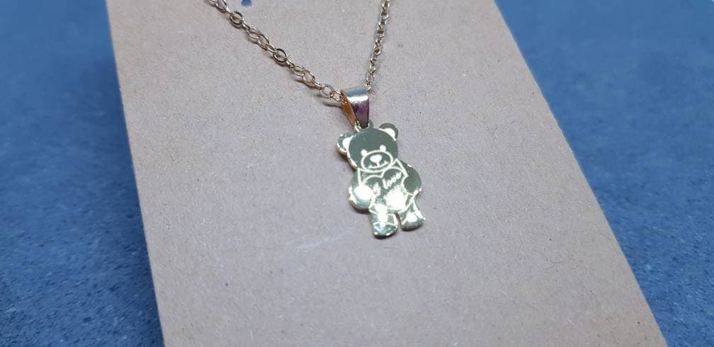 Bear with I Love You, Stainless Steel Necklace, Gold Plated Chain
