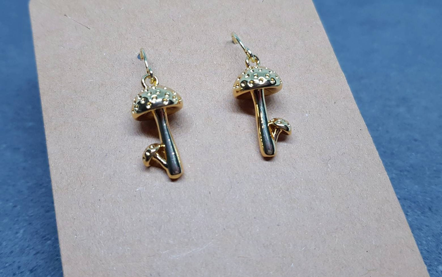 Mushroom Earrings, Hypoallergenic Ear Wires, Toad Stool Earrings, Gold Earrings, Gold Mushroom Earrings