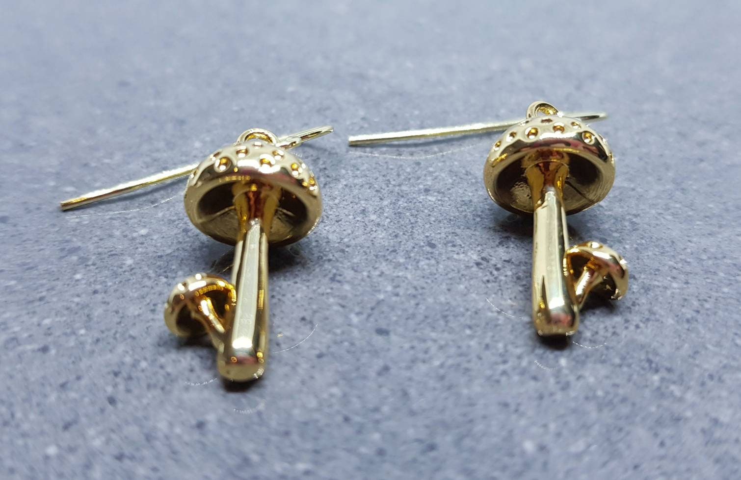 Mushroom Earrings, Hypoallergenic Ear Wires, Toad Stool Earrings, Gold Earrings, Gold Mushroom Earrings