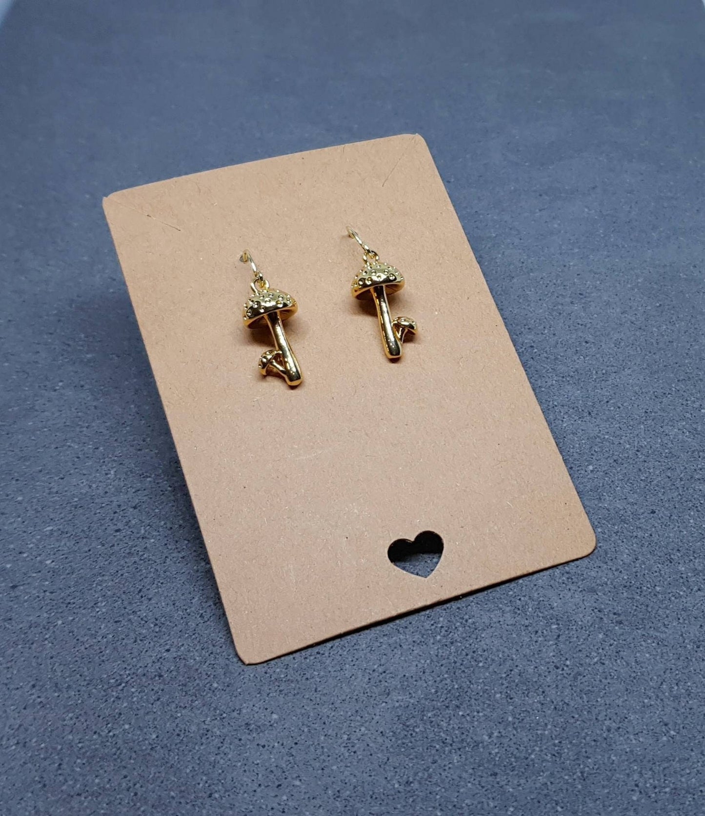 Mushroom Earrings, Hypoallergenic Ear Wires, Toad Stool Earrings, Gold Earrings, Gold Mushroom Earrings