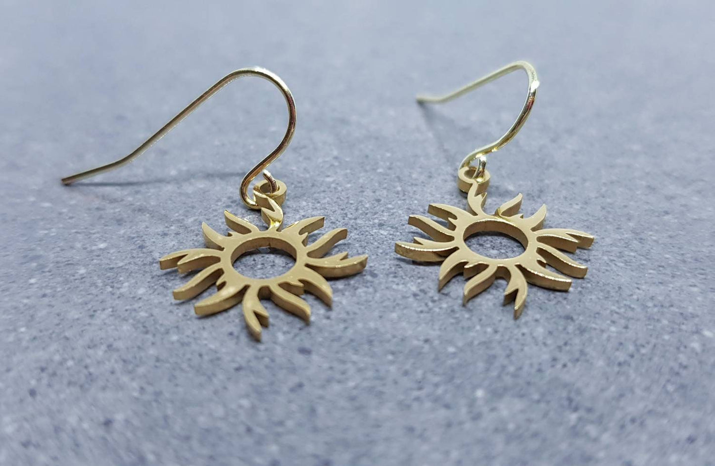 Sun Earrings, Hypoallergenic Ear Wires, Celestial Earrings, Gold Earrings, Stainless Steel Sun Earrings