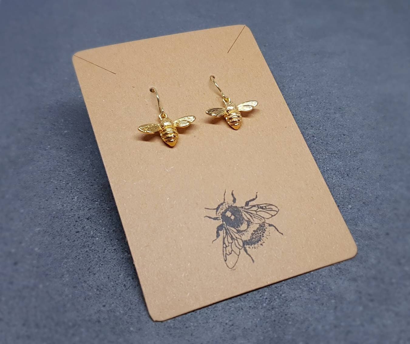 Bee Earrings, Hypoallergenic Ear Wires, Brass Bumble Bee, Nickel Free, Gold Earrings, Bee Lovers Earrings, Insect Earrings