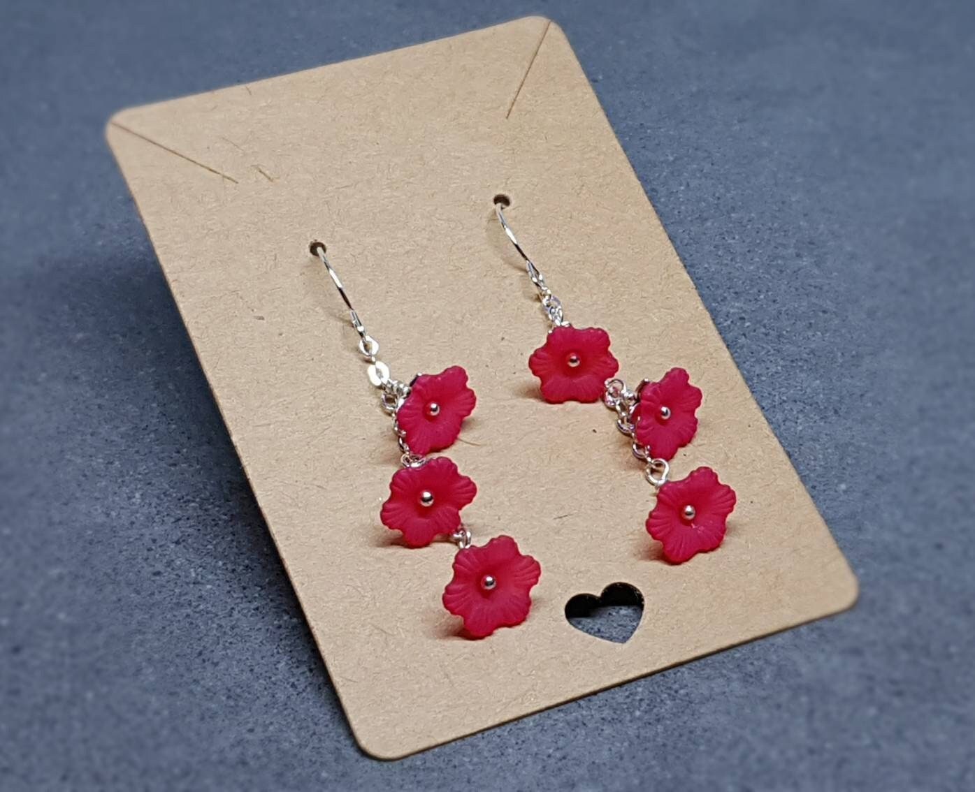 Flower Earrings, Hypoallergenic Ear Wires, Deep Pink Earrings, Boho Jewelry, Simple Vintage Earrings