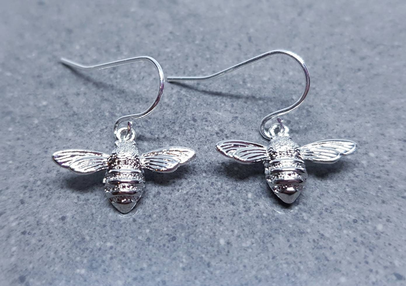 Bee Earrings, Hypoallergenic Ear Wires, Brass Bumble Bee Earrings, Nickel Free, Silver Earrings, Bee Lovers Earrings, Insect Earrings