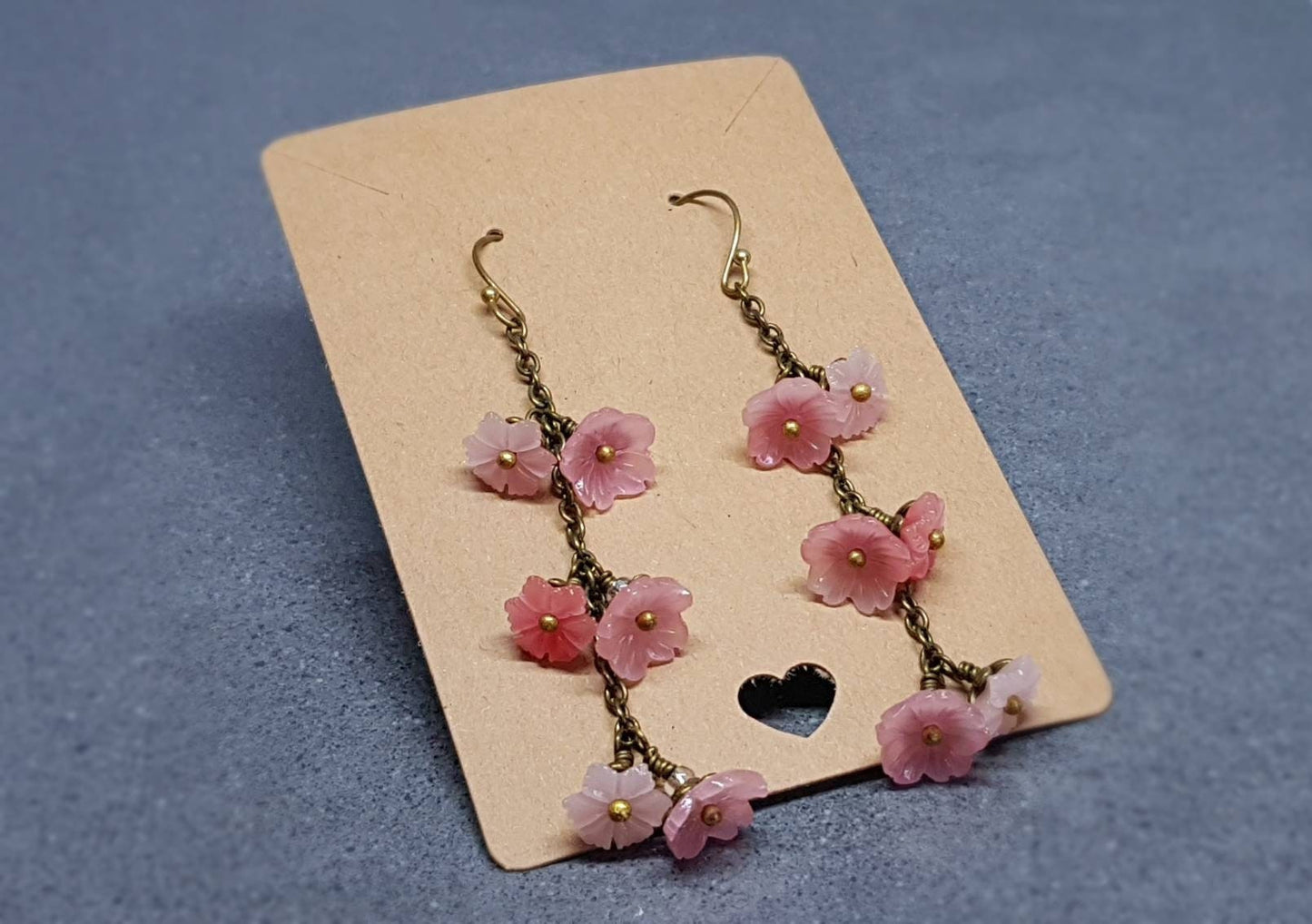 Flower Earrings, Hypoallergenic Ear Wires, Dusky Pink/Peach Earrings, Boho Jewelry, PRIMERO Crystals®, Handmade Item