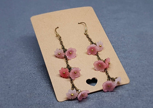Flower Earrings, Hypoallergenic Ear Wires, Dusky Pink/Peach Earrings, Boho Jewelry, PRIMERO Crystals®, Handmade Item