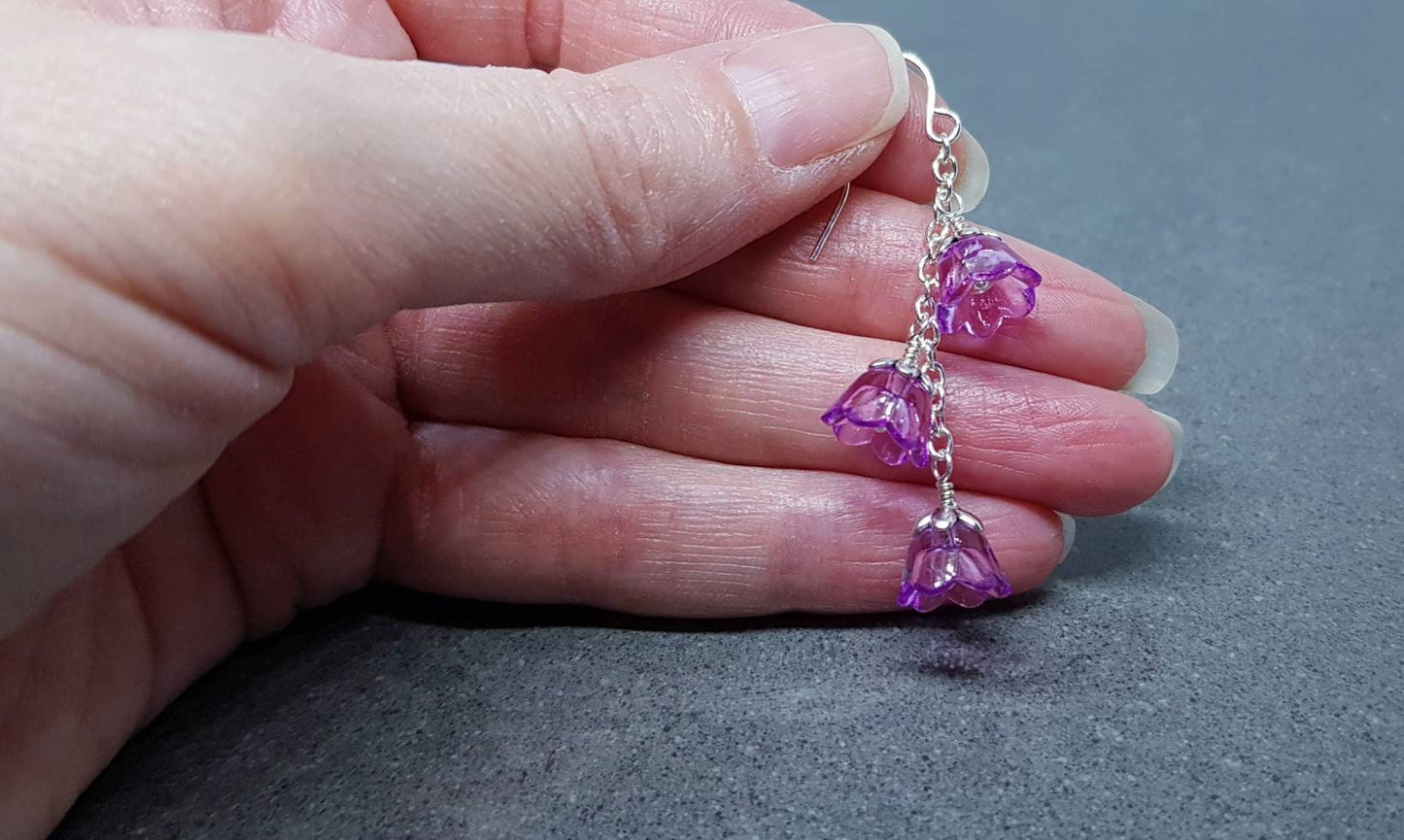 Flower Earrings, Hypoallergenic Ear Wires, Purple Earrings, Boho Jewelry, Simple Vintage Earrings