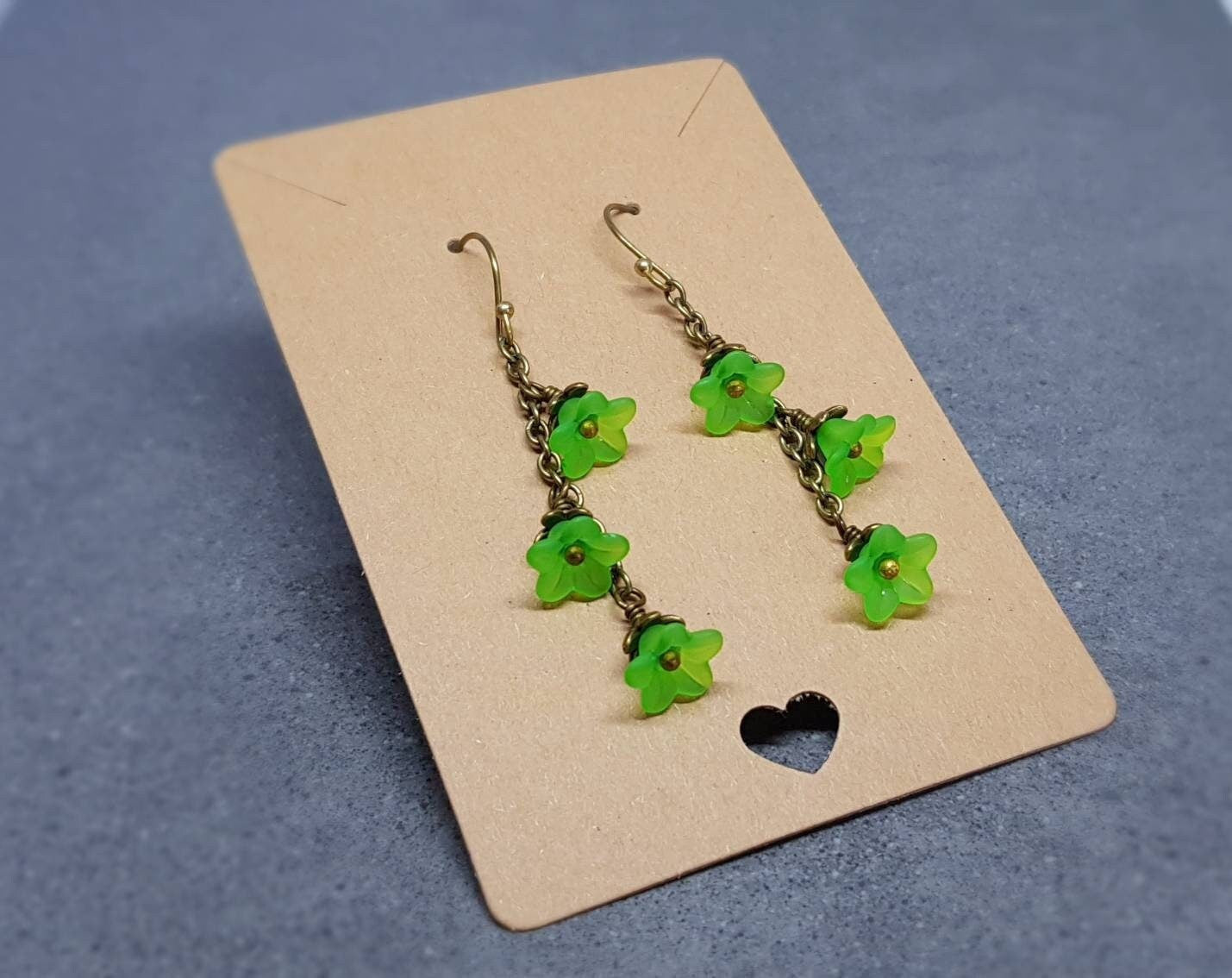 Flower Earrings, Hypoallergenic Ear Wires, Bright Green Earrings, Boho Jewelry, Simple Vintage Earrings