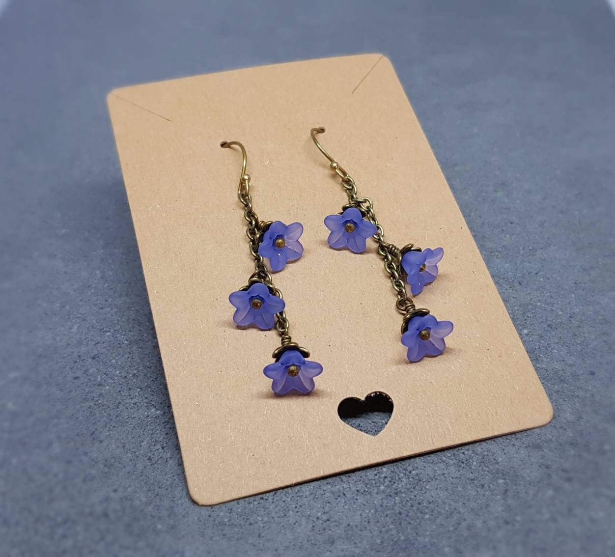 Flower Earrings, Hypoallergenic Ear Wires, Lavender Blue Earrings, Boho Jewelry, Simple Vintage Earrings