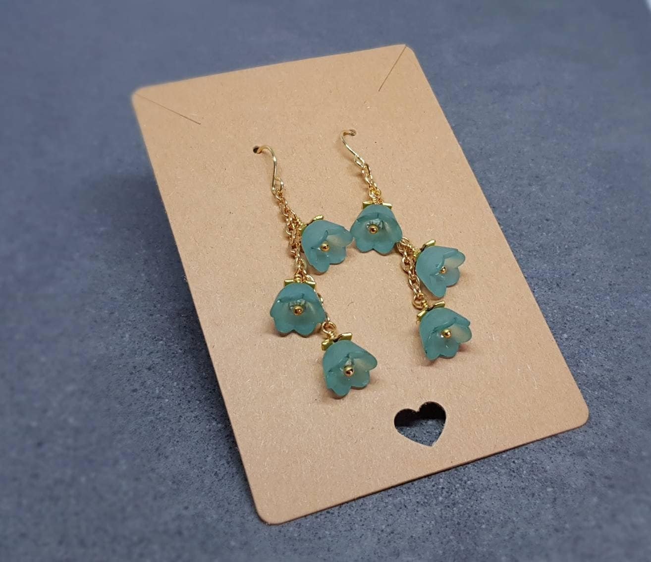 Flower Earrings, Hypoallergenic Ear Wires, Teal Green Earrings, Boho Jewelry, Simple Vintage Earrings