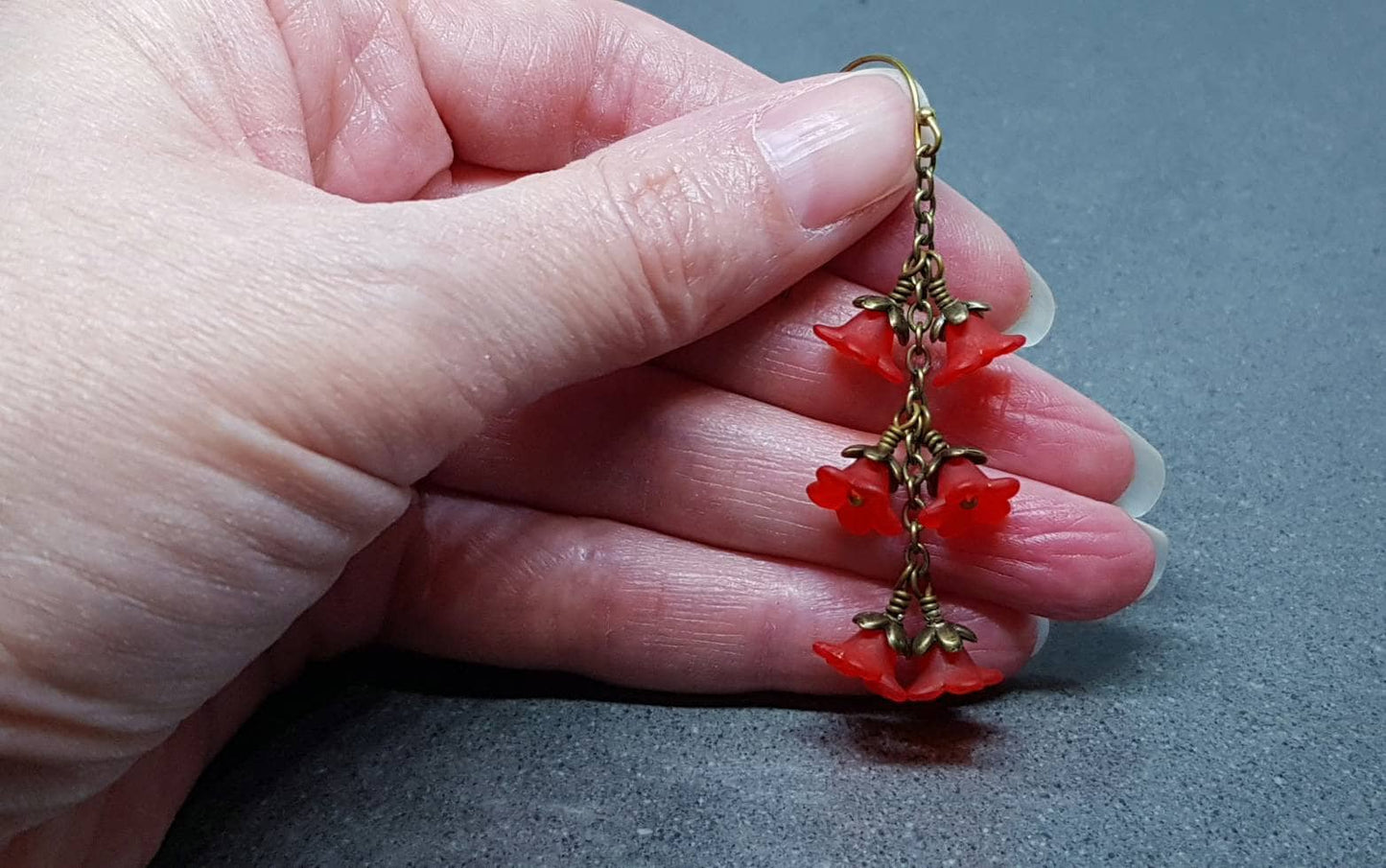 Flower Earrings, Hypoallergenic Ear Wires, Red Earrings, Boho Jewelry, Simple Vintage Earrings