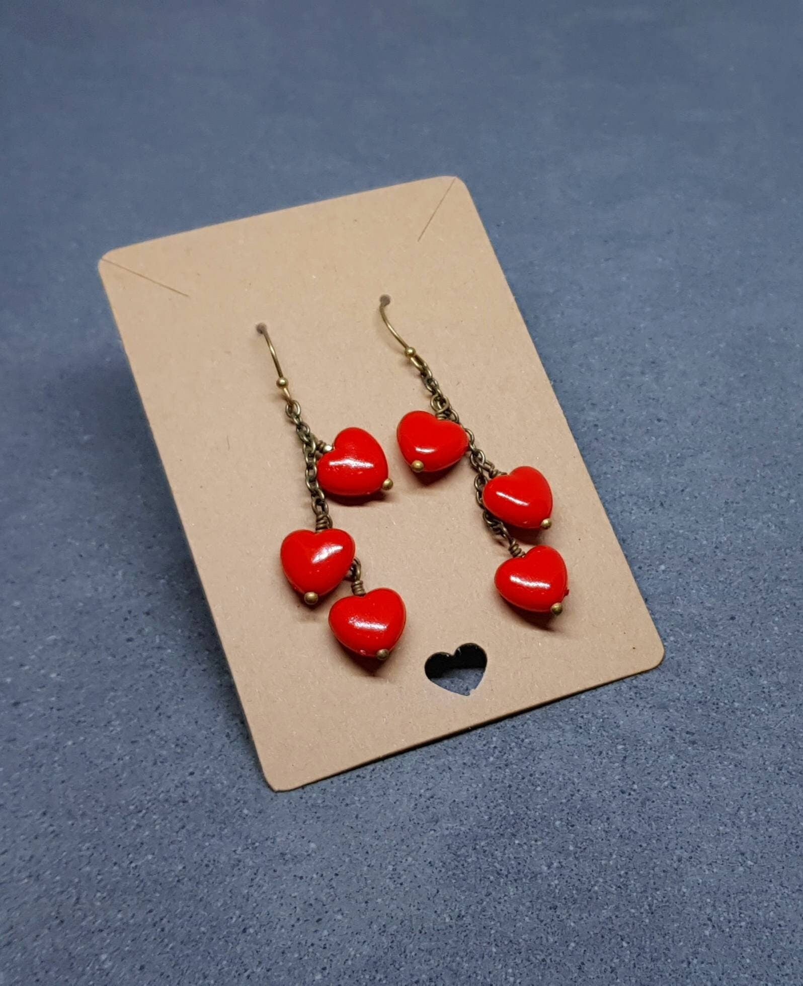 Red Heart Earrings, Hypoallergenic Ear Wires, Red Heart Earrings, Cascading Earrings, Vintage Style