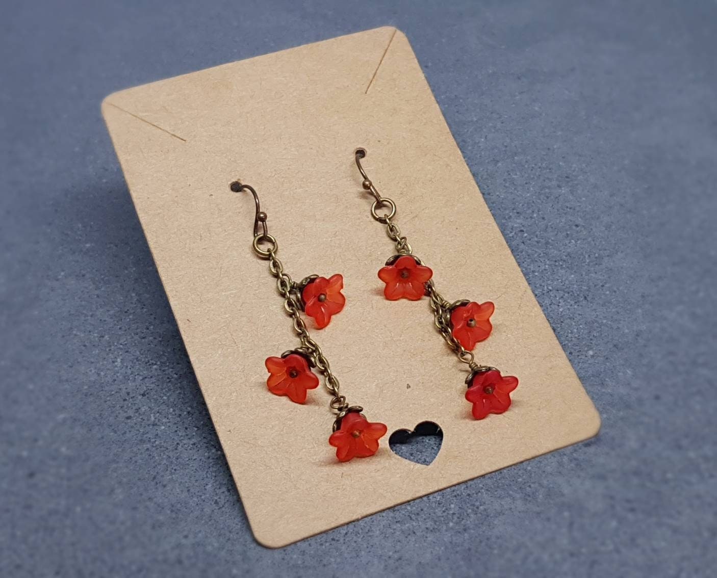 Flower Earrings, Hypoallergenic Ear Wires, Red Earrings, Boho Jewelry, Simple Vintage Earrings