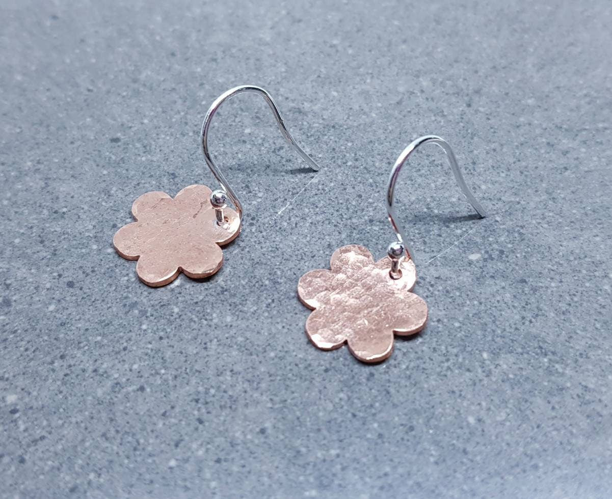 Daisy Earrings, Solid Copper Earrings, Sterling Silver Ear Wires, Copper Jewellery