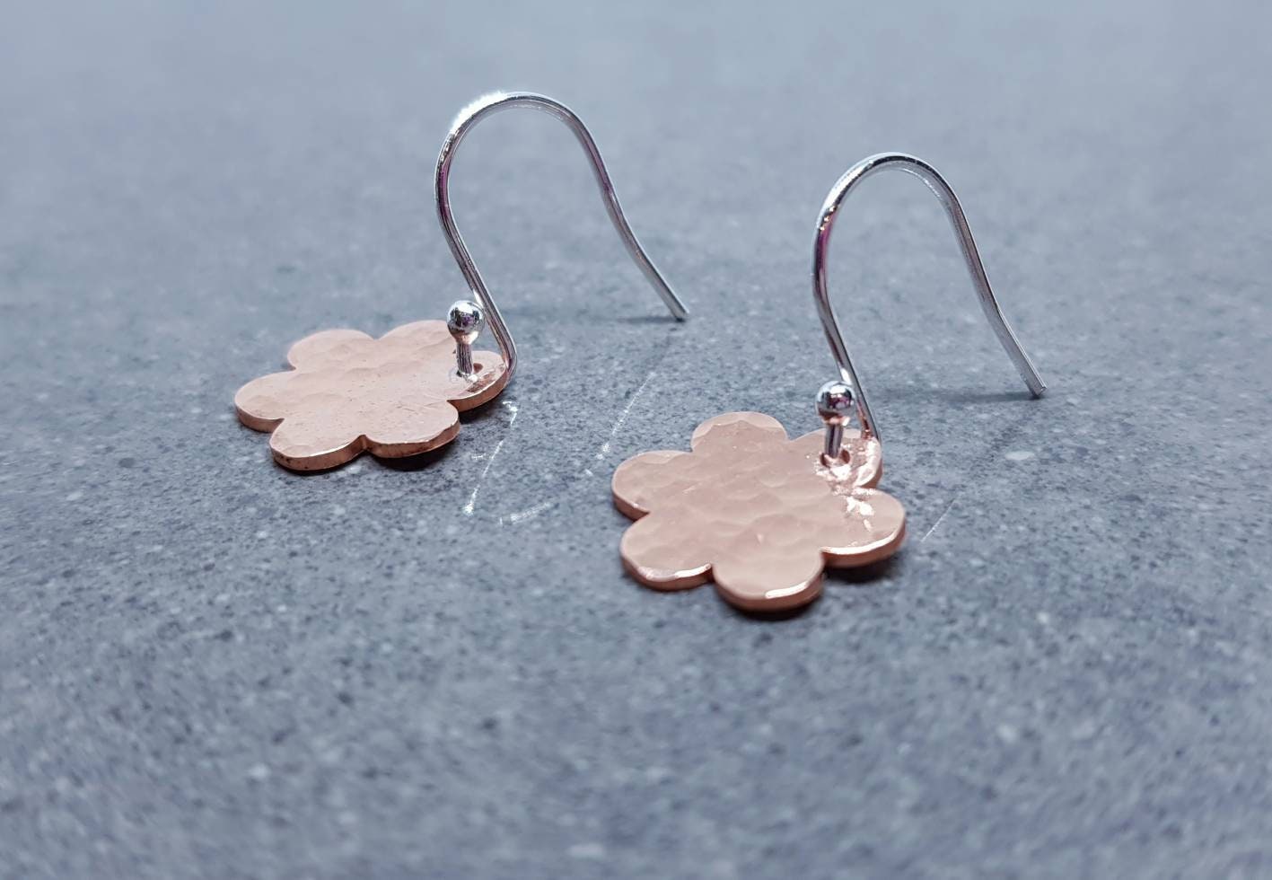 Daisy Earrings, Solid Copper Earrings, Sterling Silver Ear Wires, Copper Jewellery
