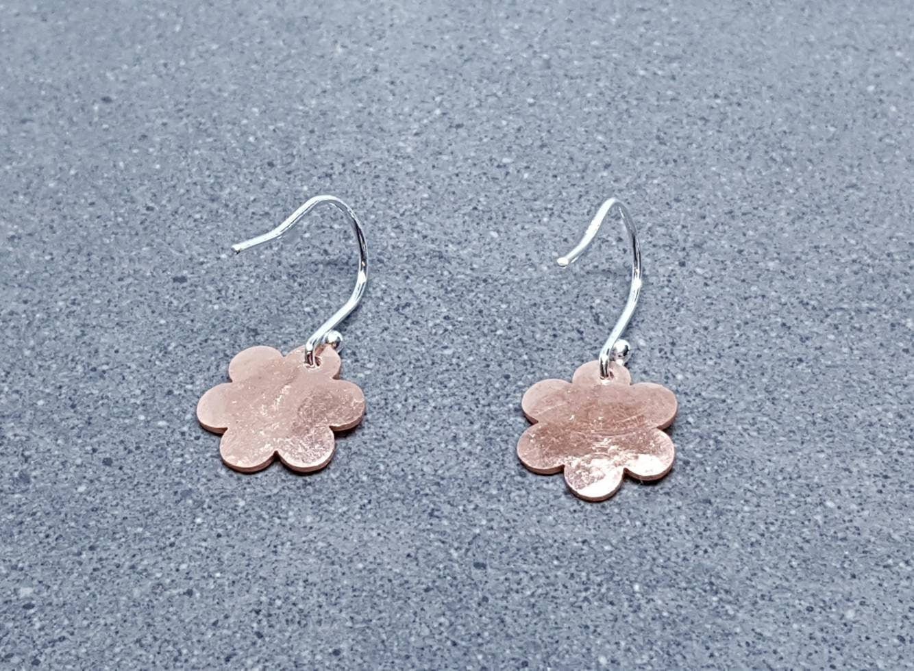 Daisy Earrings, Solid Copper Earrings, Sterling Silver Ear Wires, Copper Jewellery