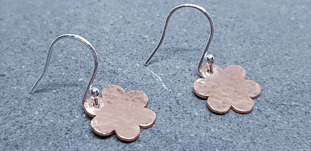 Daisy Earrings, Solid Copper Earrings, Sterling Silver Ear Wires, Copper Jewellery