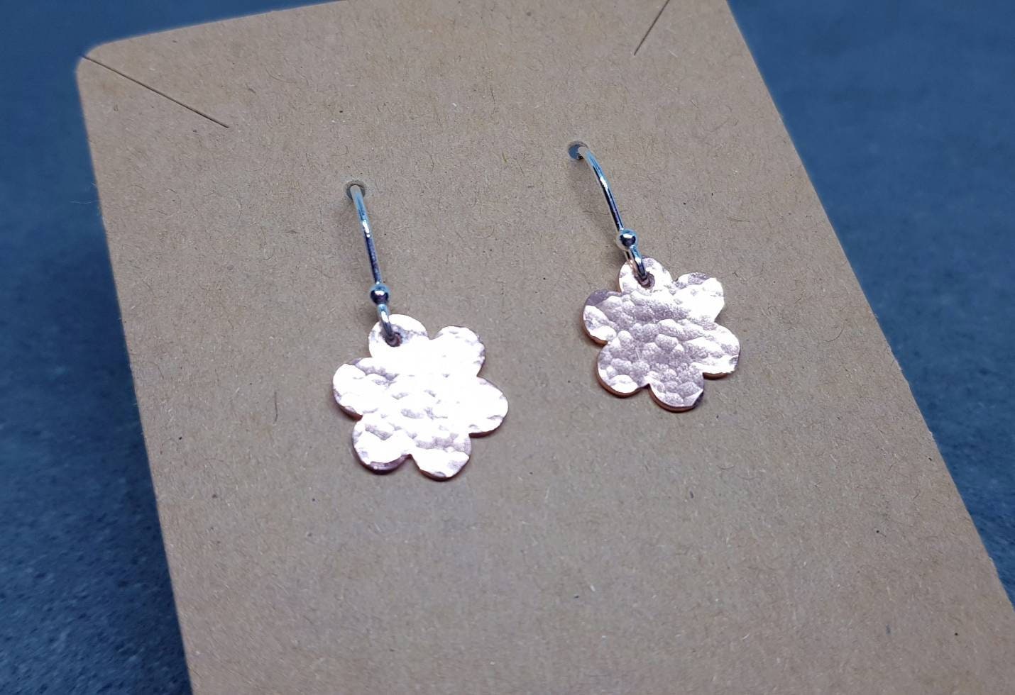 Daisy Earrings, Solid Copper Earrings, Sterling Silver Ear Wires, Copper Jewellery