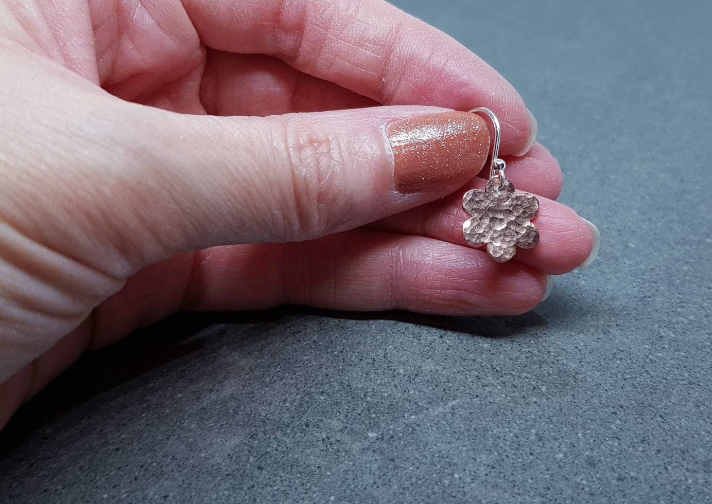 Daisy Earrings, Solid Copper Earrings, Sterling Silver Ear Wires, Copper Jewellery