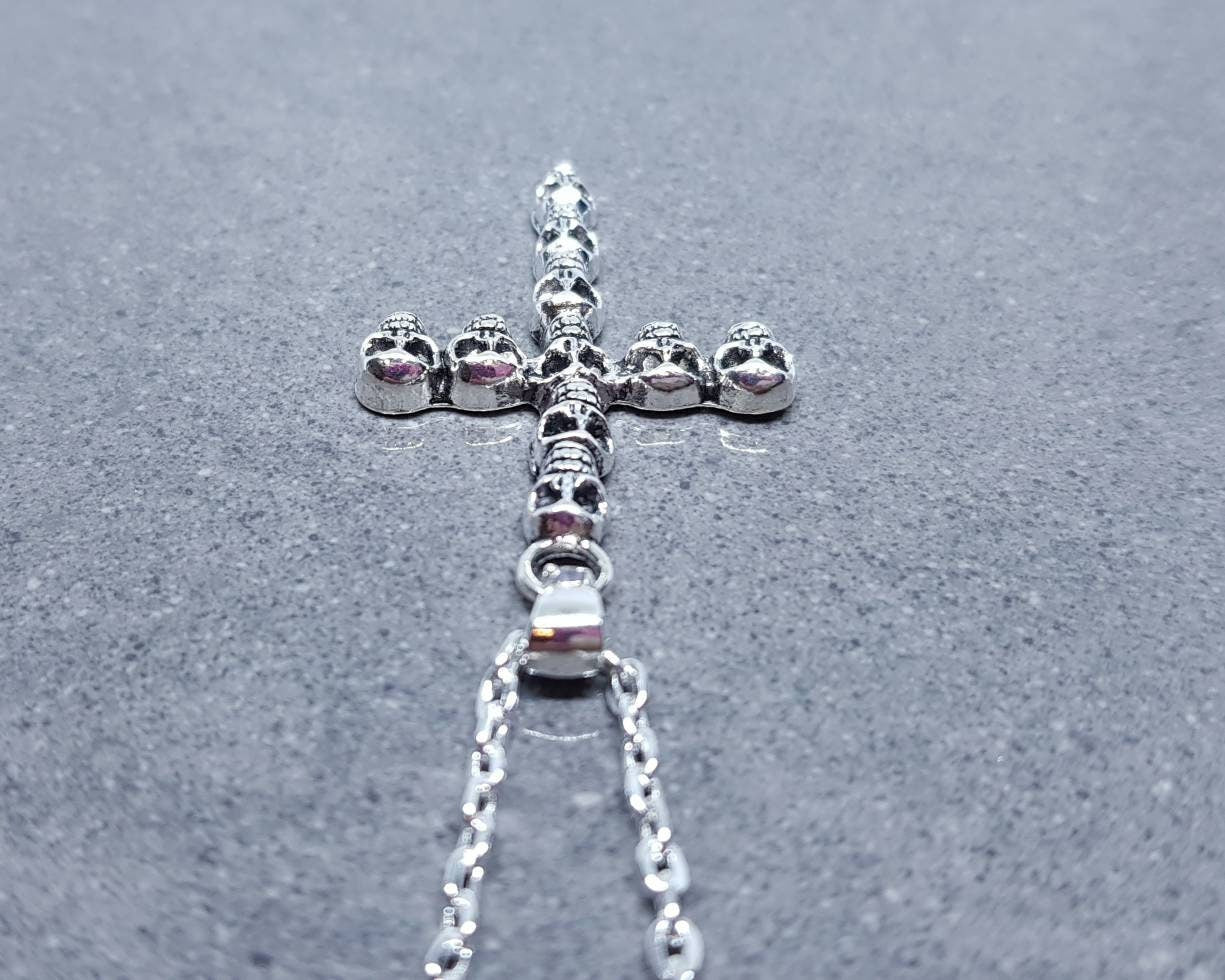 Skull Cross Choker, Gothic Choker, Silver Cross Choker, Cross Necklace, Sterling Silver, Silver Plated