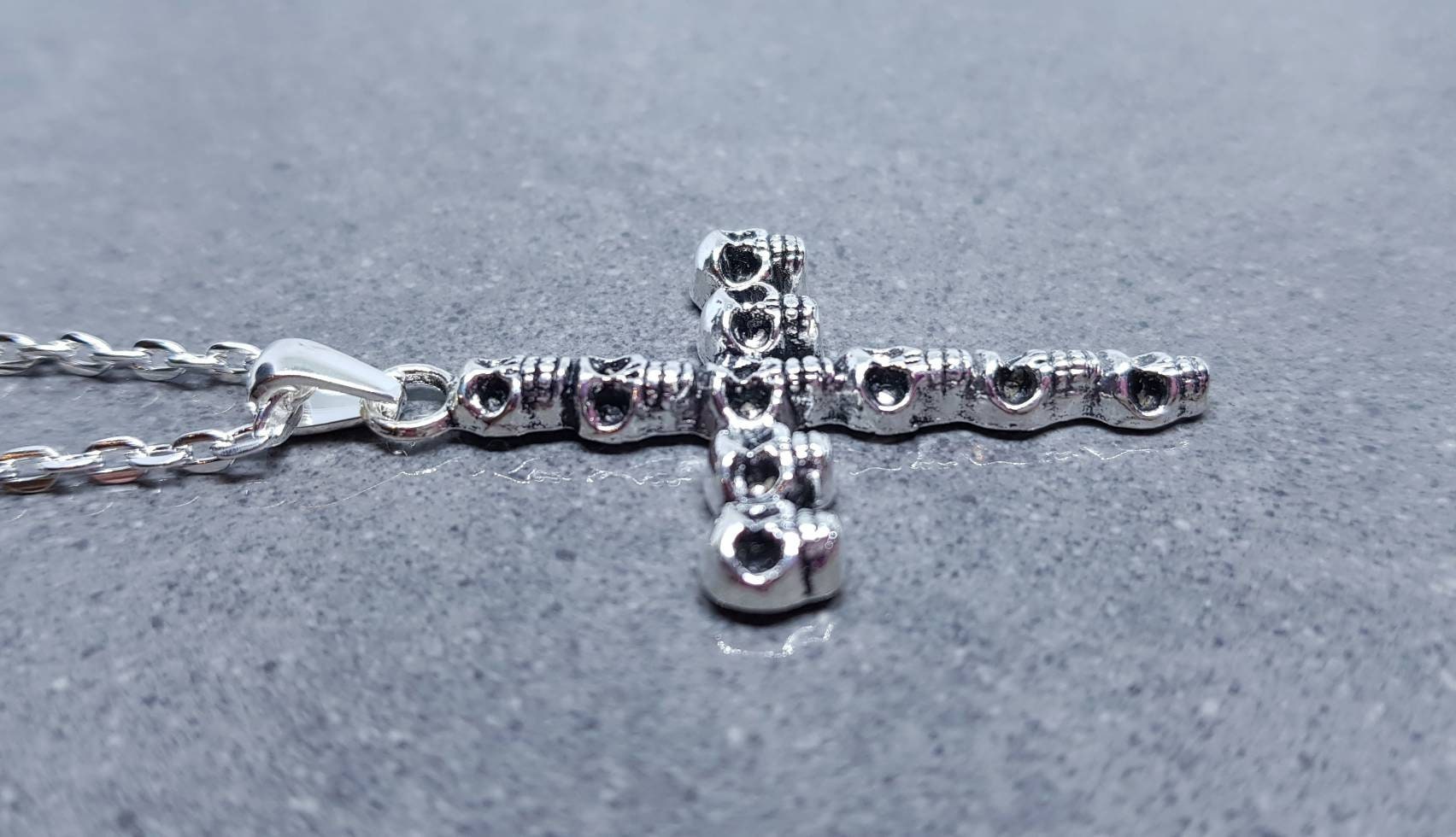 Skull Cross Choker, Gothic Choker, Silver Cross Choker, Cross Necklace, Sterling Silver, Silver Plated